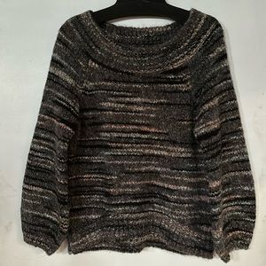 Express Oversized Heather Gray Black Boat Neck Wool Blend Knit Pullover Sweater